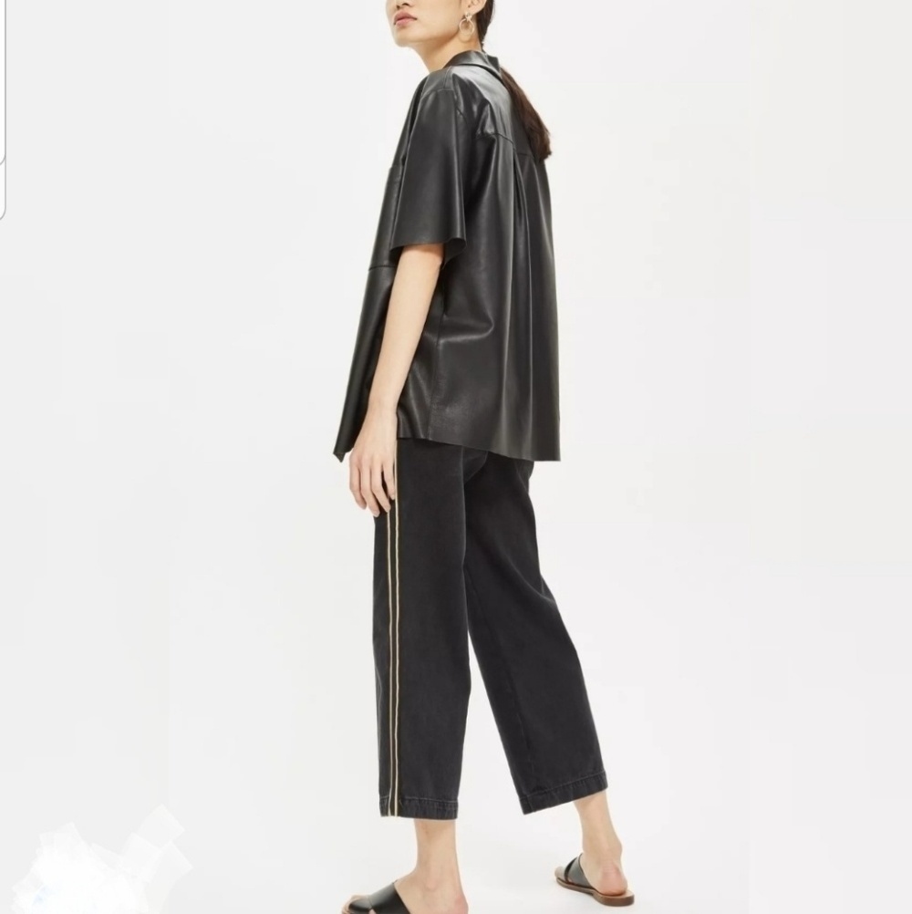 Topshop Black wide leg side stripe Moto Jeans - Picture 3 of 7